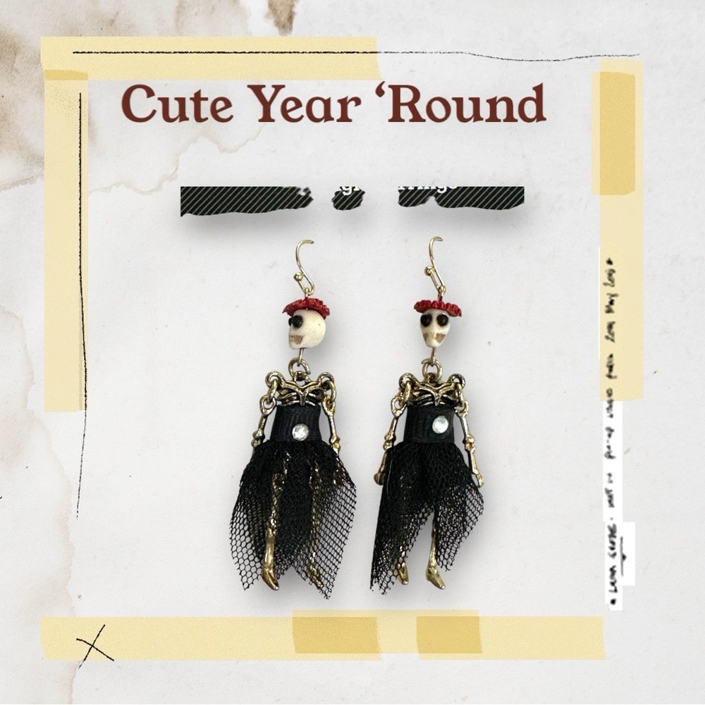 Adorable Dangle Earrings Black Tulle Skirt